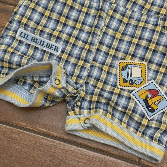 *Vintage Baby Boy Overalls 6-9M Blue Yellow Plaid Lil Builder Construction Theme - Picture 6 of 9